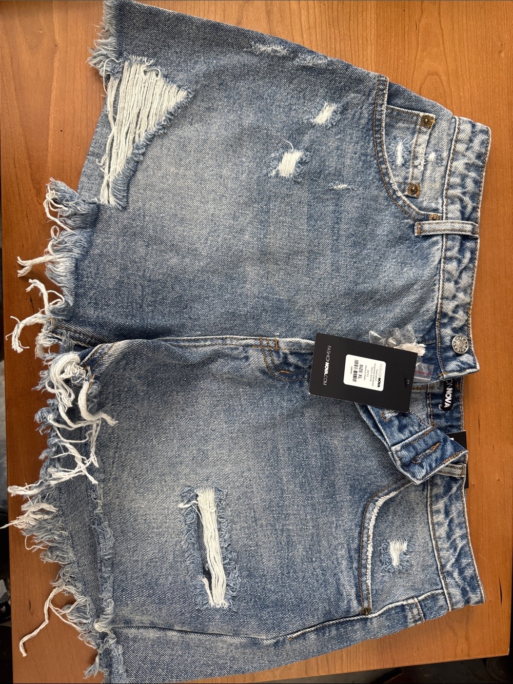 NWT Fashion Nova Distressed Light Blue Denim Jean Shorts